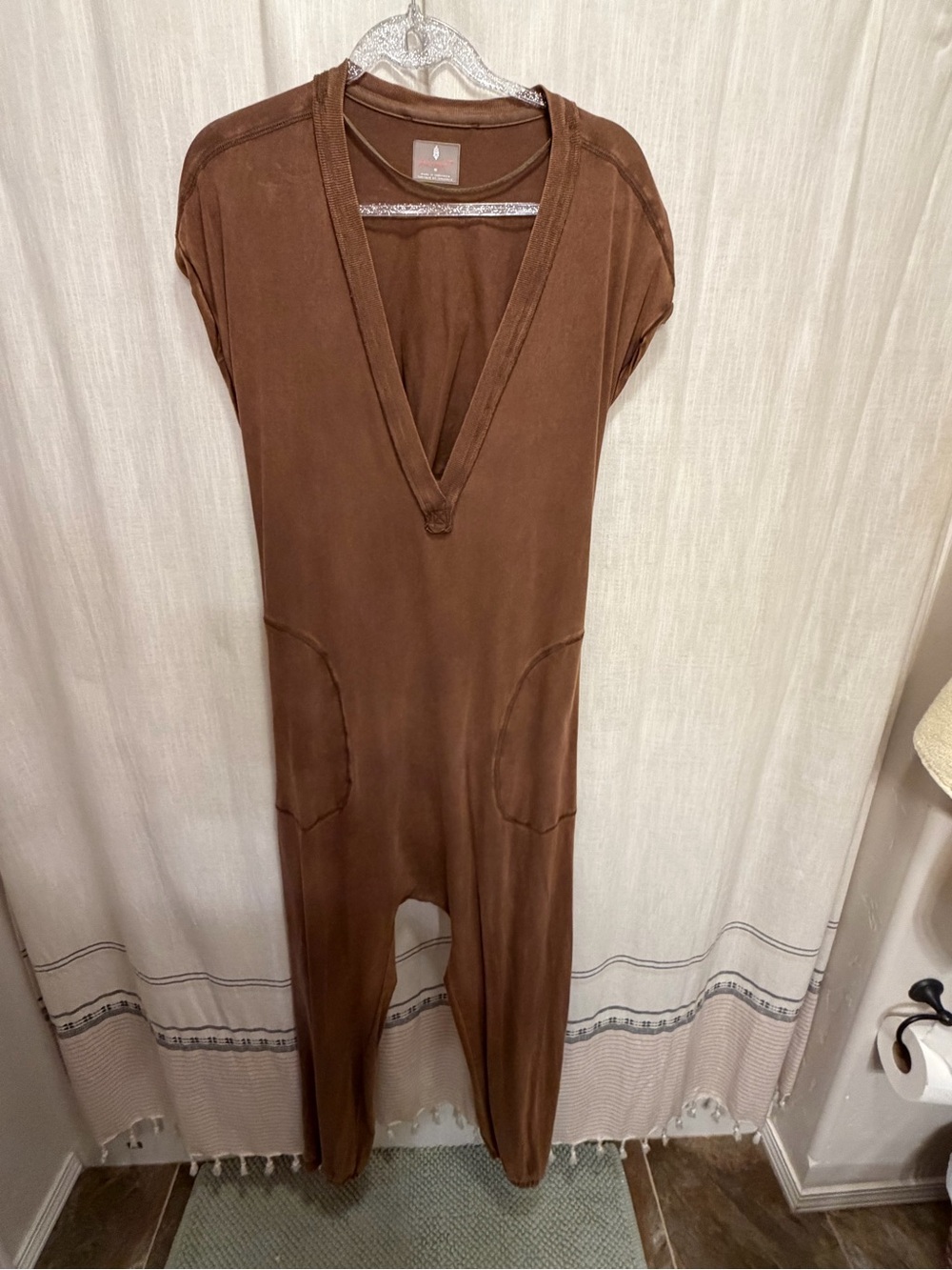 Free People Brown V-Neck Jumpsuit